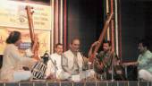 Pandit Sharad Sathe singing at DMCC on his 75th birthday celebration Accompanying him on tabla is Pandit Suresh Talwalkar on the harmonium is Ajay Joglekar while Mukul Kulkarni and son Samir Sathe are seen giving vocal support